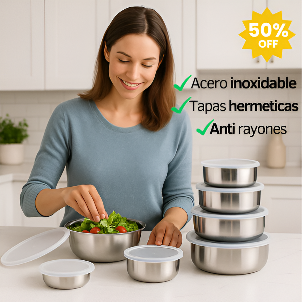 Set X5 Bowls con tapas herméticas - 50%OFF solo por HOY