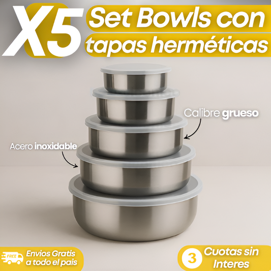 Set X5 Bowls con tapas herméticas - 50%OFF solo por HOY
