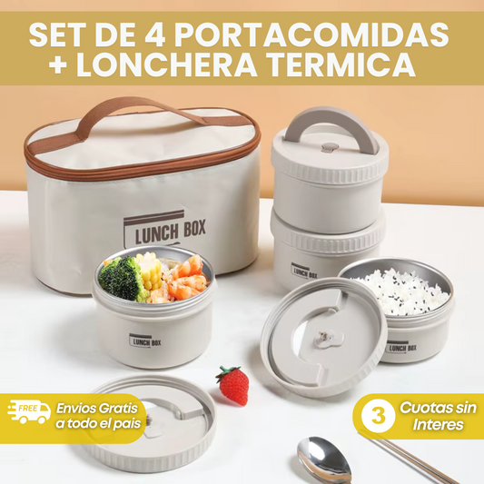 Set de 4 Portacomidas + Lonchera Térmica